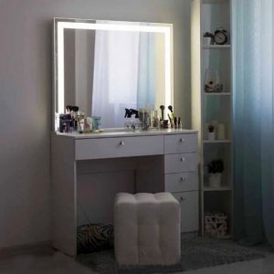 Туалетный столик для макияжа Lola, трюмо с LED подсветкой и выдвижными ящиками, белое